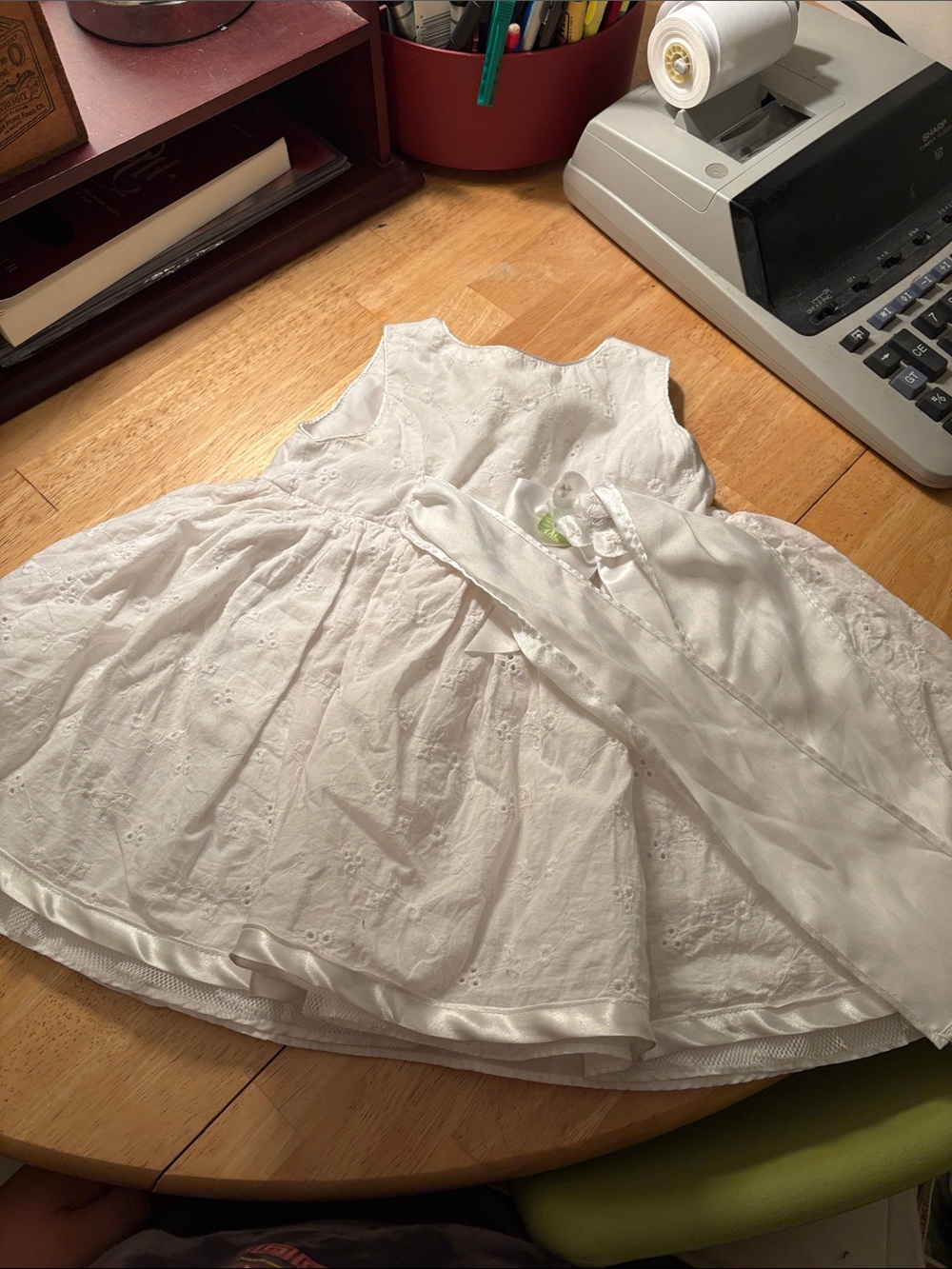 Classic White Eyelet Girls' Dress with Sash